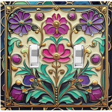 Metal Light Switch Outlet Cover Decorative Wall Plate Pink Purple Flowers EFW103