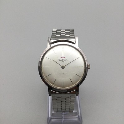 【箱・説明書付き】WALTHAM 1985年 YEAR PLATE 記念プレート Vintage Waltham 25 Jewels Mens Watch 34mm Silver Tone 1960's Swiss