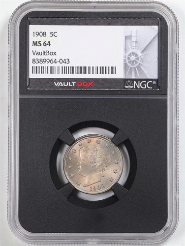 1908 5C Liberty Head V Nickel MS64 NGC 8389964-043 Vault Box
