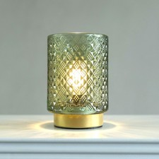 Battery Operated Lamp with Timer, Small Table Lamp for Shelf Decor, Glass Cor...