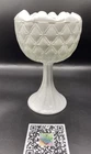 Indiana White Milk Glass Compote Diamond Quilt Duette 9” Pedestal Bowl Vintage
