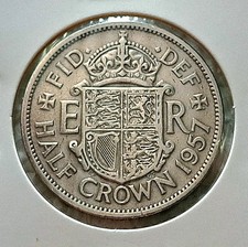 🇬🇧 UK GREAT BRITAIN 1957, 1/2 Crown Copper-Nickel Coin. NICE COIN.