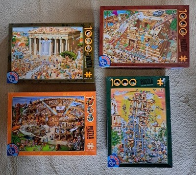 4 Puzzle D-TOYS Cartoon Collection, je 1000 Teile, Colosseum, Akropolis, Pisa