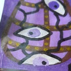Hand Painted Signed OOAK creepy easter Purple Braced Eye Egg laminated art aceo — photo 3