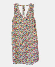 Gap Sleeveless Floral V-Neck Shift Sundress Tie Back Blue/Red/Yellow Sz M EUC