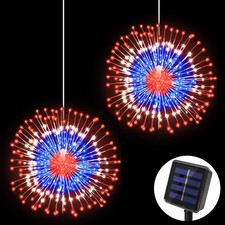 4th of July Decorations Outdoor Solar Lights, 2 PCS 180 Fourth of July Red Wh...