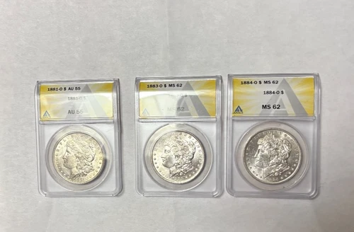 ANACS 1881o AU55, 1883o MS62 and 1884o MS62 as Pictured