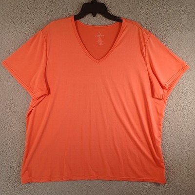 RealEssentials Womens Orangish Red Top Plus Size 3X V-Neck Short Sleeve Stretch