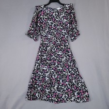 Calista Women's Floral Shift Dress Midi Side Pockets Short Sleeve Size S