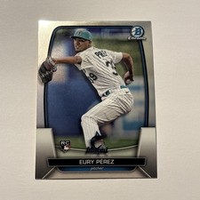 Eury Perez 2023 Bowman Chrome Rookie Card #90 Miami Marlins. rookie card picture