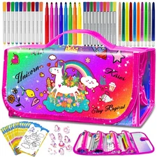 70 PCS Washable Scented Markers with Glitter Pencil Case, Unicorn Arts and Cr...