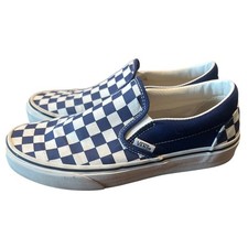 Vans Classic Slip-On Checkerboard Navy Blue White Sneakers Mens 6 Womens 7.5