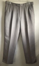 Savane Dress Pants Mens Size W36XL30 Brown Pleated Polyester Slacks Cuffed Leg