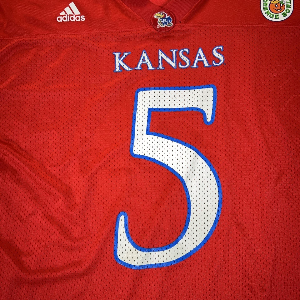 Kansas Jayhawks Football Jersey Mens 2XL Red NCAA Adidas Orange Bowl #5 Sport - Image 2 of 4