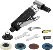 90° Mini Air Angle Die Grinder, 2’’ Sander/Polisher Tool Kit with 4pc Sand Discs