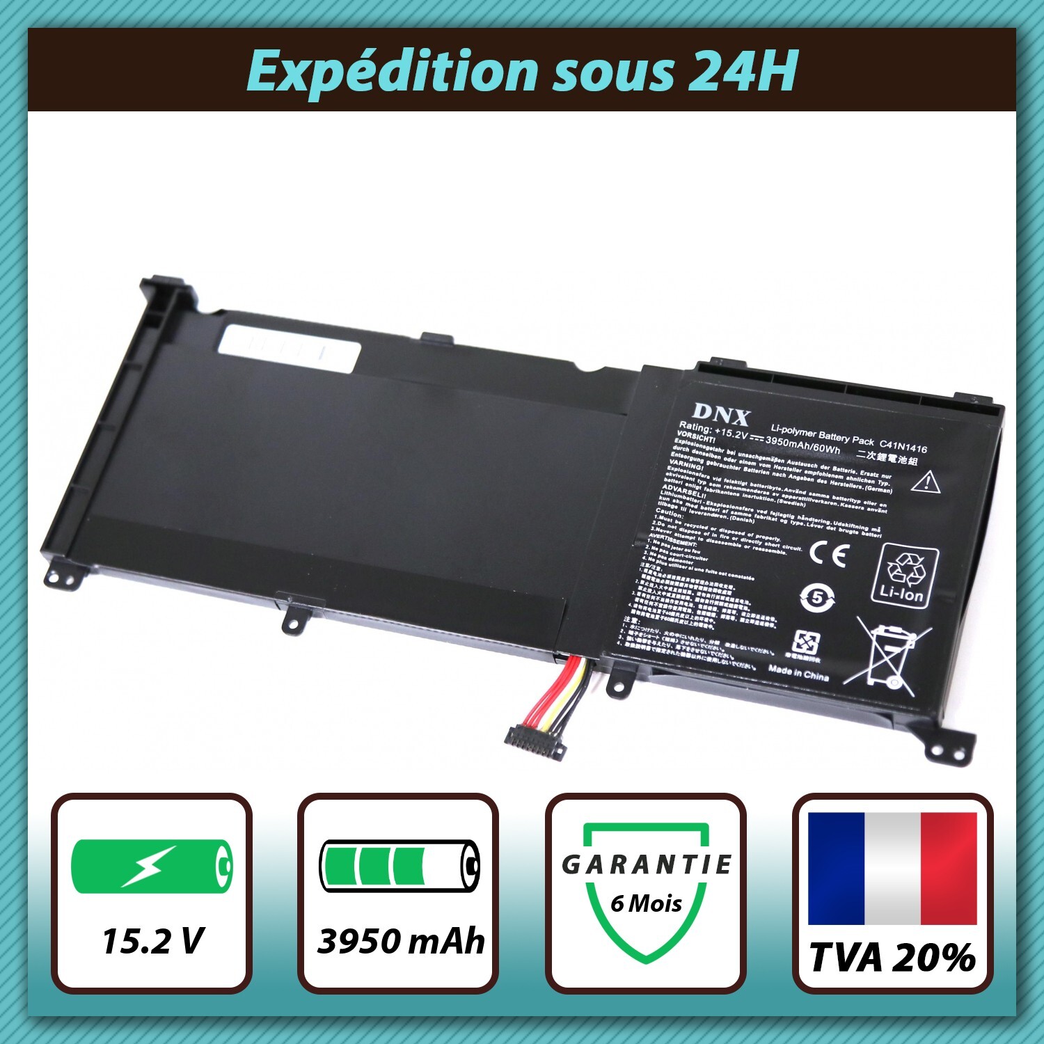 Batterie pour Asus ZenBook N501JW C41N1416 15.2V 3950mAh
