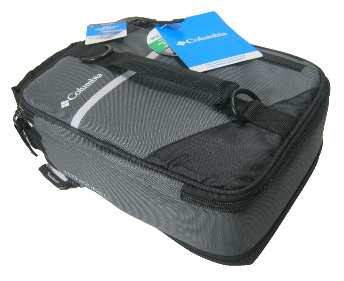 COLUMBIA Gray Black Expandable Lunch Bag Thermal/ Insulated w/ Ice Wall