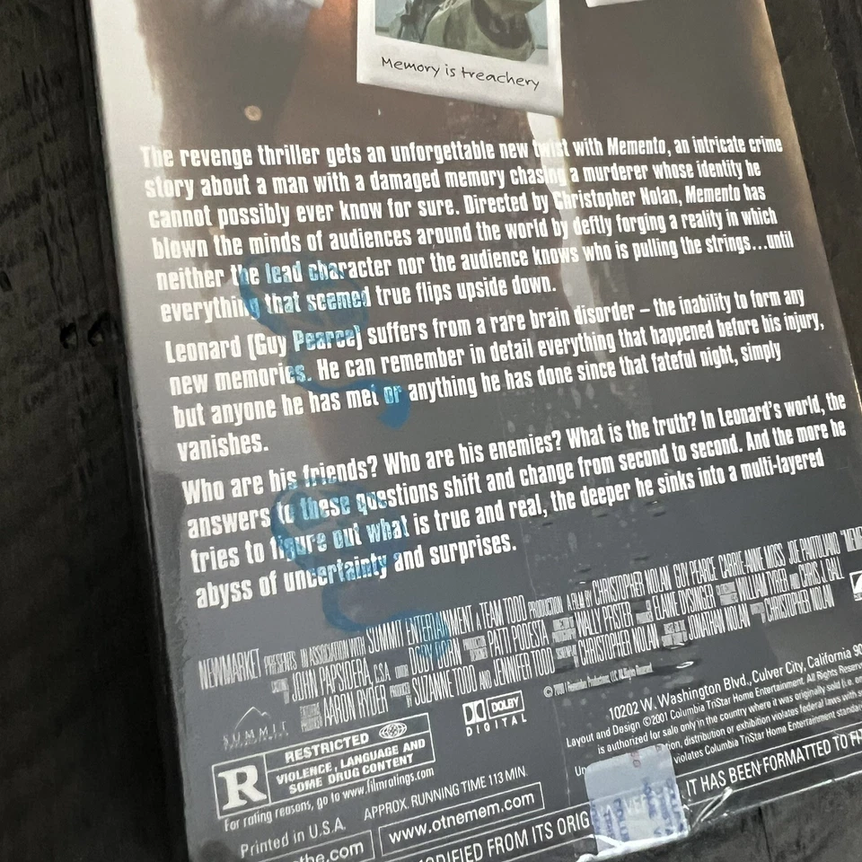 MEMENTO 2000 VHS Tape Factory SEALED w/ Watermark Christopher Nolan - Image 3 of 4