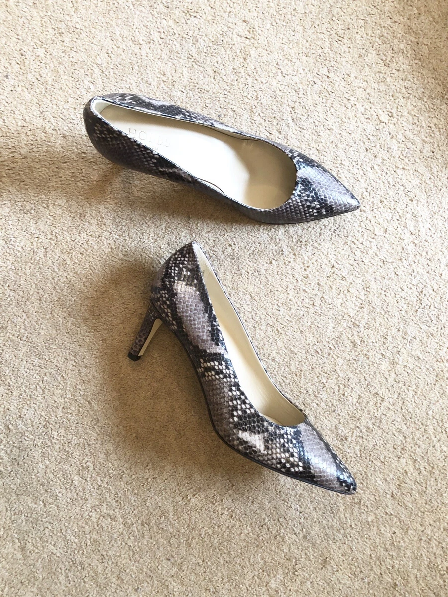 Hobbs Taupe Beige Snakeskin Print Leather Court Shoes UK8 EU41 US10