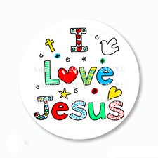 I Love Jesus Labels Scrapbook Stickers Favors 5 Sizes Round, Matte or Glossy