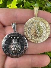Real 925 Silver / 14k Gold Plated Lion King Of Jungle Medallion Pendant Necklace