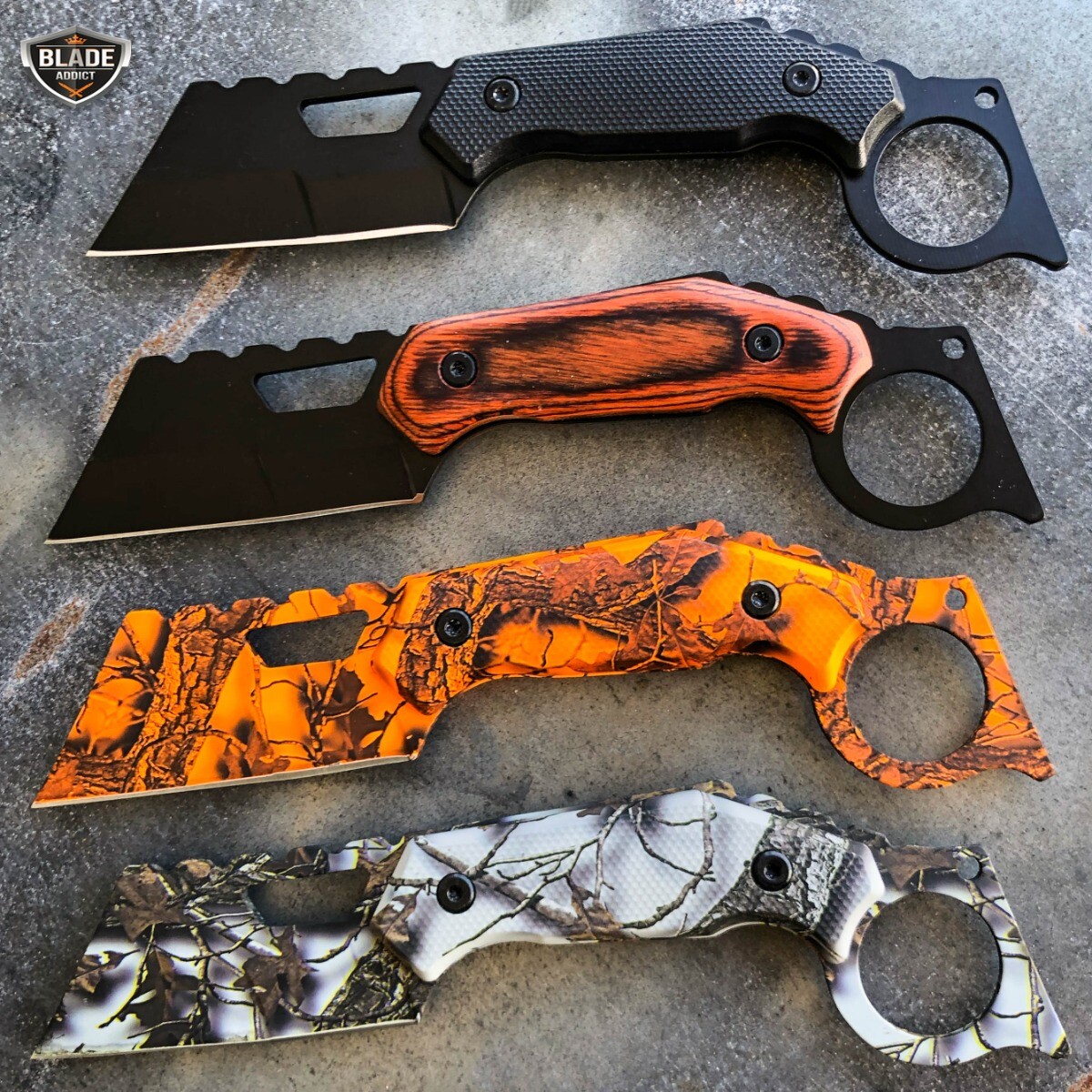 7" Straight Edge Razor Fixed Blade Cleaver TANTO Hunting Tactical Knife