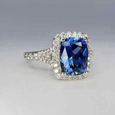5.50 Ct Real Natural Sapphire Diamond Engagement Ring 14K Real White Gold Size 7
