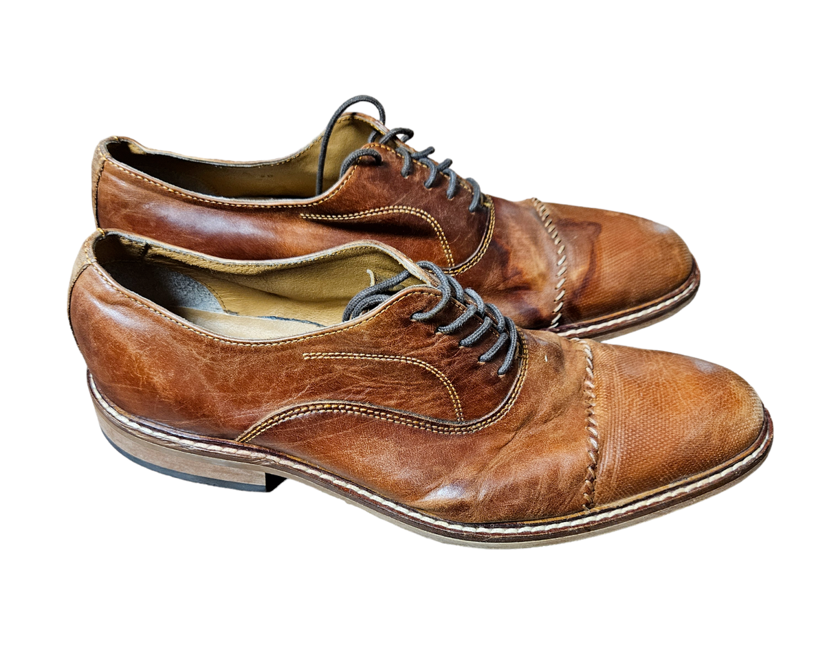 Joseph Abboud Essex Brown Leather Cap Toe Oxford Dress Shoes 
