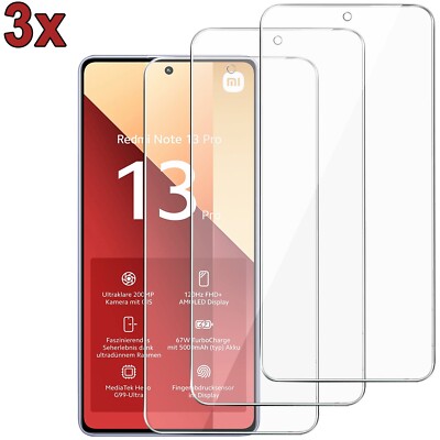 3x 9H Gehärtete Glas für Xiaomi Redmi Note 13 Pro 4G 6.67'' Display Anti-Kratzer