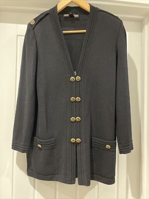 St John Cardigan Jacke Logo geprägt Knopf Reißverschluss Blazer Größe 4 passt 12 UK