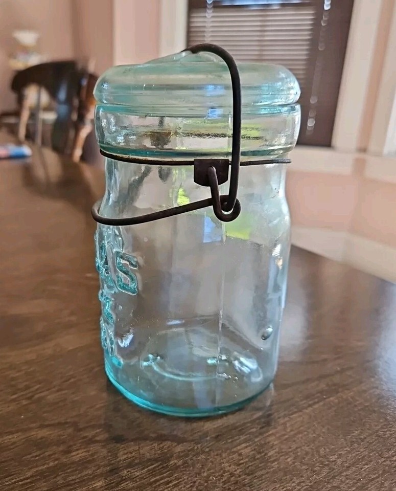 Vintage ATLAS EZ SEAL Pint Canning Jar Green Glass Lid & Wire Bail eBay