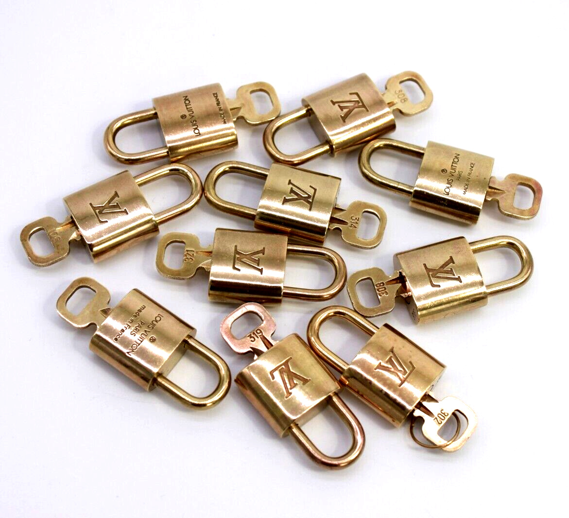 Louis Vuitton Lock & Key Padlock Brass Gold Number Random Bag Charm Authentic
