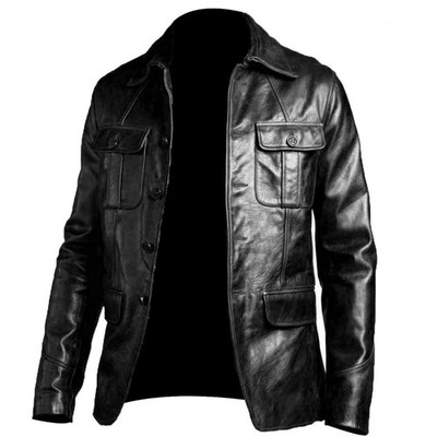 MENS REAL LEATHER BLAZER BLACK SOFT SHEEP CLASSIC SLIM FIT JACKET COAT