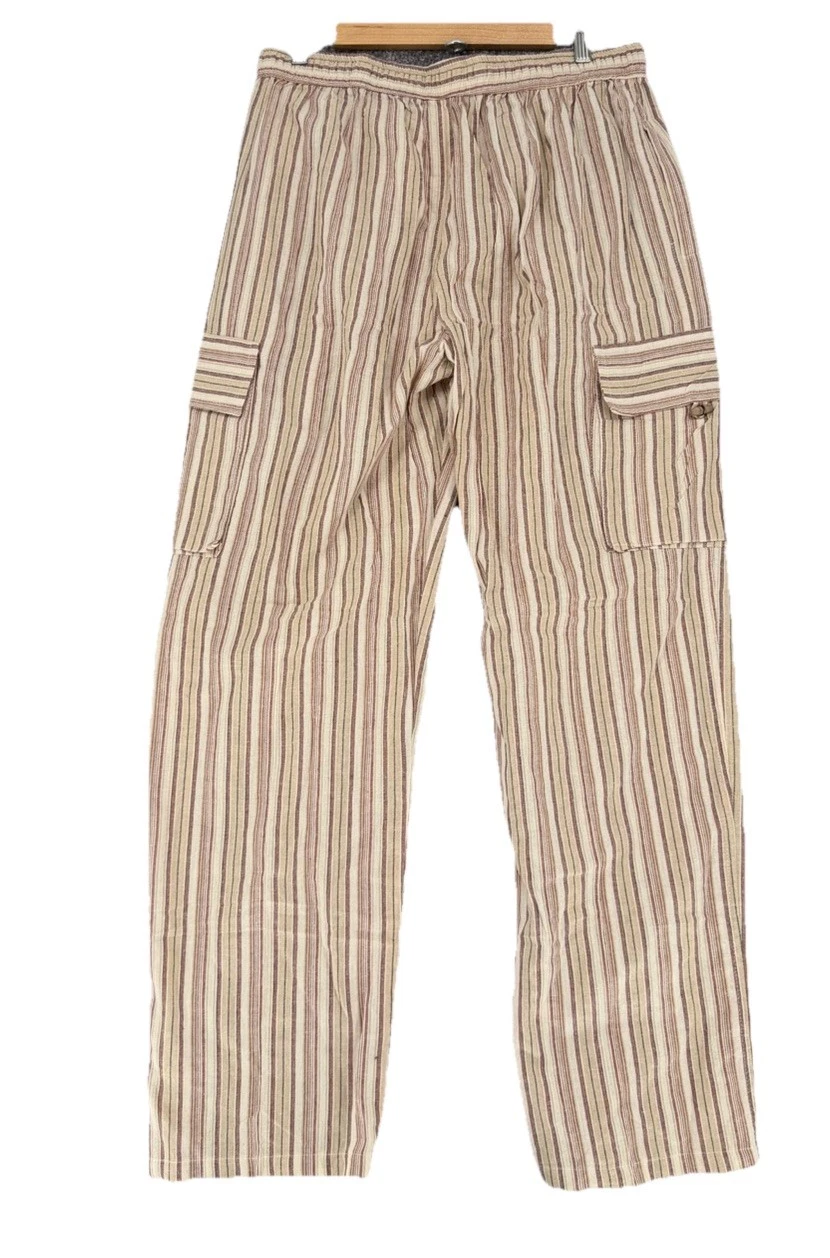 Henna Striped Cargo Pants XL NWT 100% Cotton Handmade Nepal Boho Festival