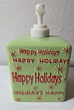 Green  Red Ceramic Happy Holidays Painted Soap or Lotion Dispenser