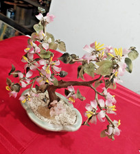 Multicolor Cherry Blossom Chinese Jade And Glass Flowering Bonsai Tree