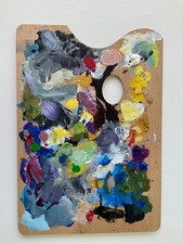 Artist Used Palette Vintage Two Side Colorful Wooden 14 Authentic Rectangle