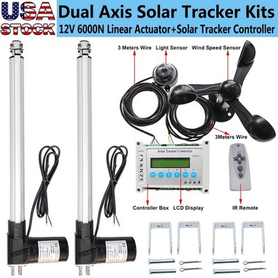 Solar Tracking Tracker Dual Axis W/ 6000N 18'' 12V Linear Actuators W/ Anemometer