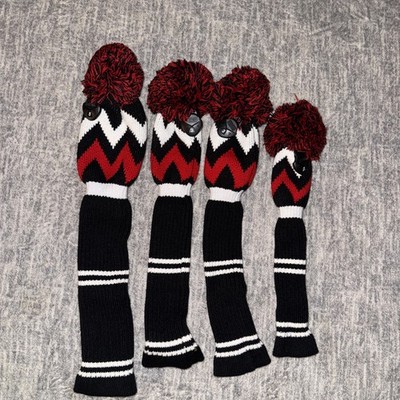 Scott Edward chevron Pom Pom Golf Head Covers - Set of 4 (Dial Tags)