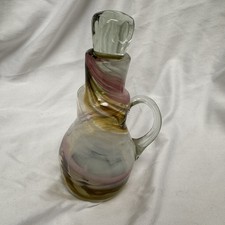 Vintage Hand blown Glass Celestial Cosmic Swirl Cruet w/ Glass Stopper