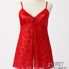 Y2K Secret Treasures Red Satin Sheer Heart Babydoll Nightgown L