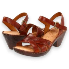 Born BOC Belinda Sandals Womens 10 Brown Tan Leather Wedge Platform Slingback
