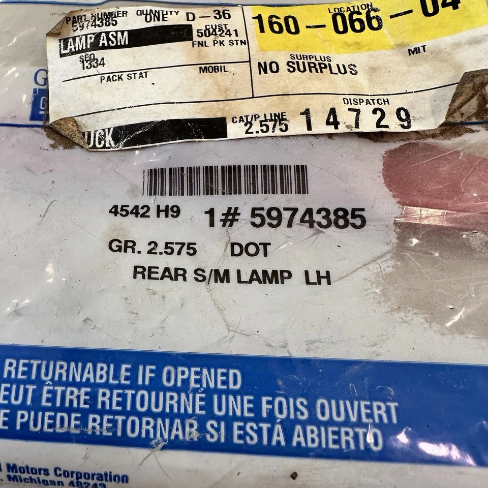 New Genuine OEM GM 5974385 Rear Left Side Marker Lamp For Chevrolet Beretta - Image 4 of 4