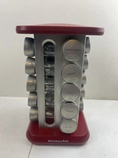 RED Kitchen Aid Cabinet Rotating Spice Rack 20 Jars Revolving Seasoning HTF