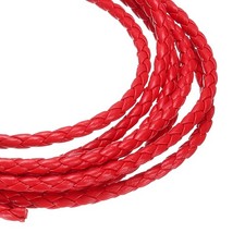 2 Pcs Braided Leather Cords, Round Leather Strap 4mm Dia. 2.27 Yards, Bright Red