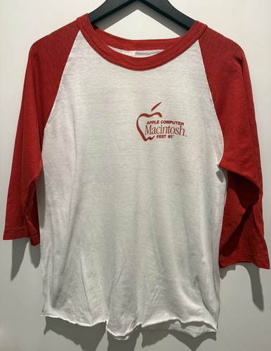 Mackintosh, VINTAGE 1985 Apple Macintosh Computers Fest Raglan Double Sided Shirt