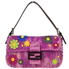 Fendi Purple Felt Patchwork Baguette Handbag 135187