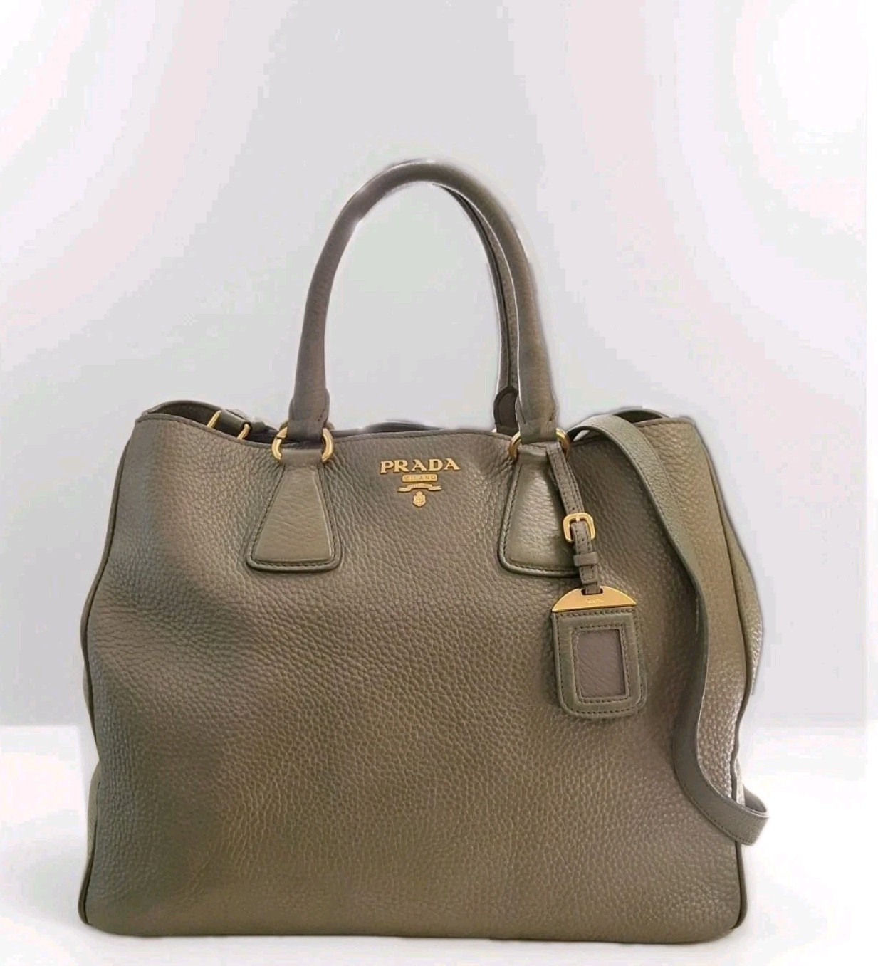 PRADA Beige & Olive Vitello Daino Leather  2way Shoulder Bag RRP £1,895