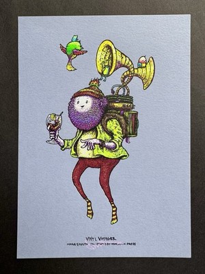 Marq Spusta - Vinyl Voyager - Signed Mini Print 5x7 On Flat Light Blue/Grey