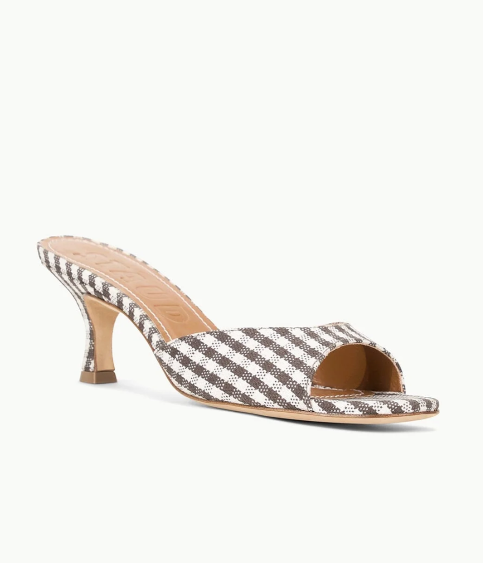 STAUD Brigitte Mule Sz. 39 in Chocolate Micro Check NIB